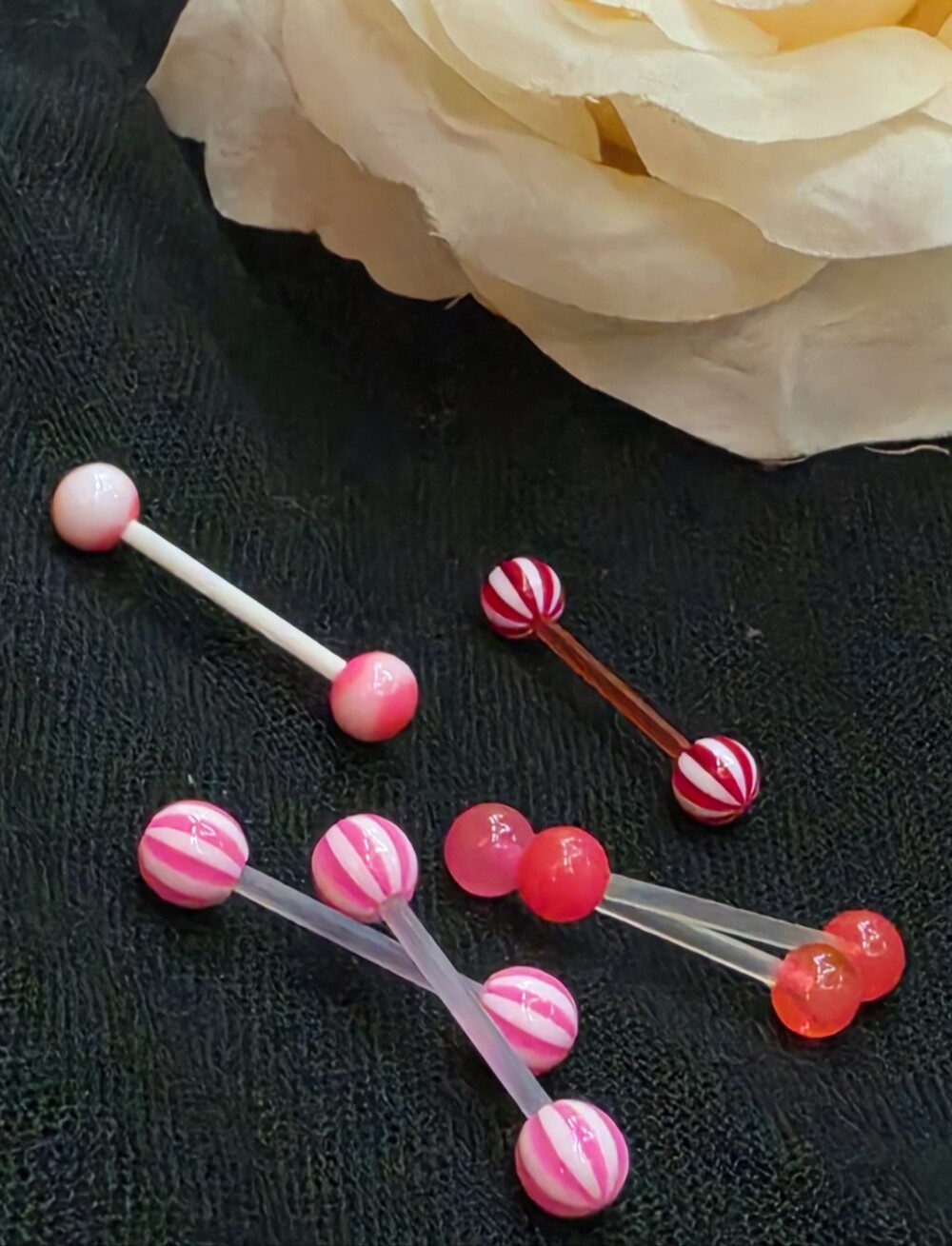 Set of 6 Acrylic Barbell Piercing Rings – 14g (New & Unused)